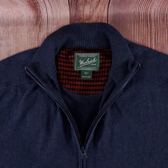 Woolrich Mens Size Large Navy Blue Wool Blend Full Zip Stretch Ribbed Sweater - Picture 6 of 14